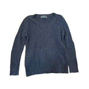 Karen Scott Xl Navy Blue Speckled Cable Knit Sweater Soft Cotton Blend Classic